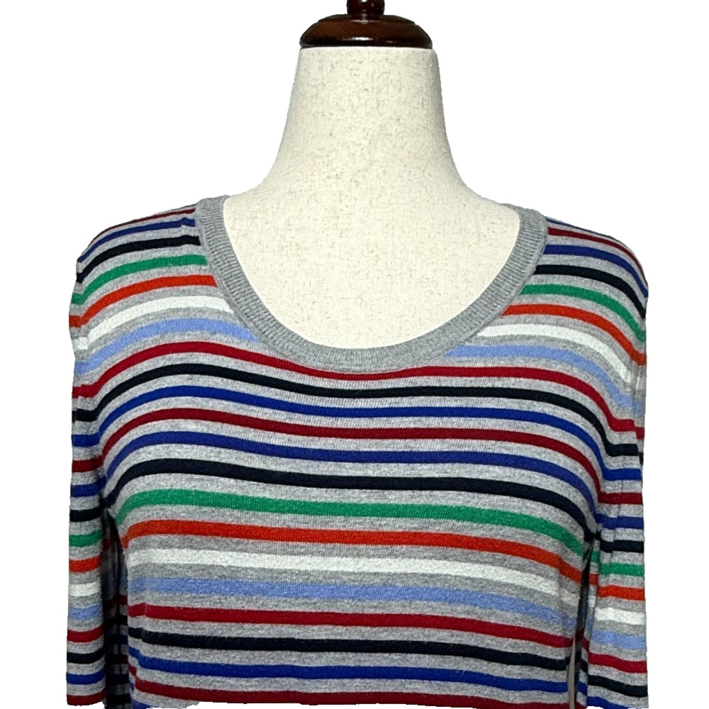 Talbots Sweater Womens‎ XL Gray Red Blue Colorful Striped Pullover Rayon Blend